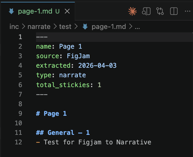 Generated markdown with frontmatter open in VS Code